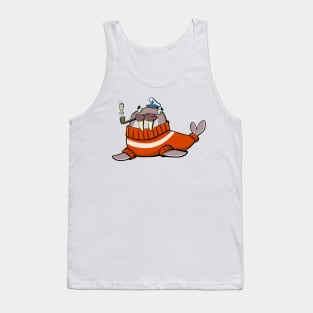 walrus dressed in the style of a North Sea captain in a thick sweater Tank Top